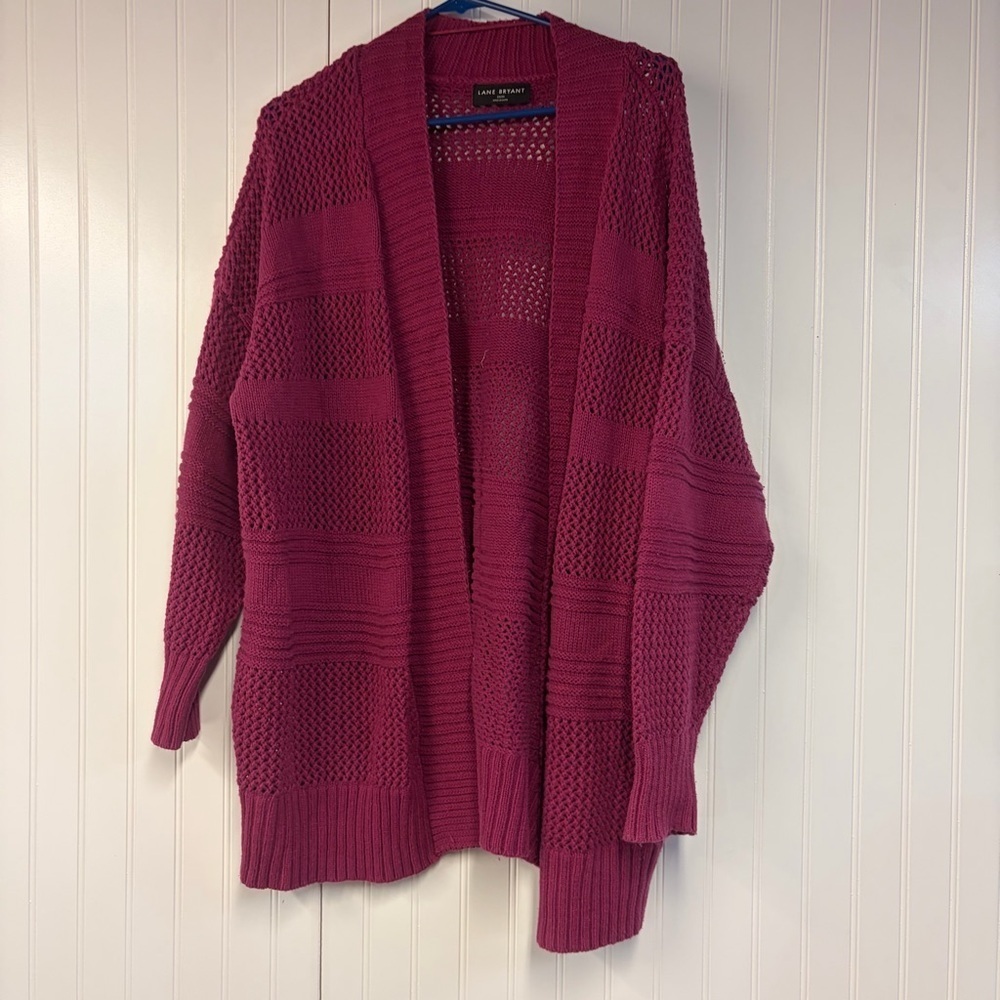 Lane Bryant Textured Knit Cardigan - Deep Pink/Purple 22/24